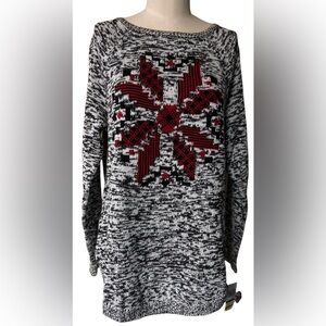 Style & Co. Petite PL Deep Black Combo Marled-Knit Snowflake Sweater